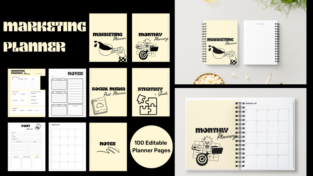 Editable Canva Marketing Planner Template | 100+ Page Business & Social Media Planner