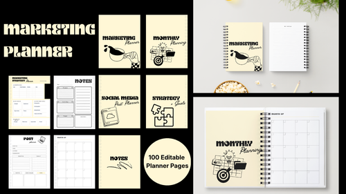 Editable Canva Marketing Planner Template | 100+ Page Business & Social Media Planner