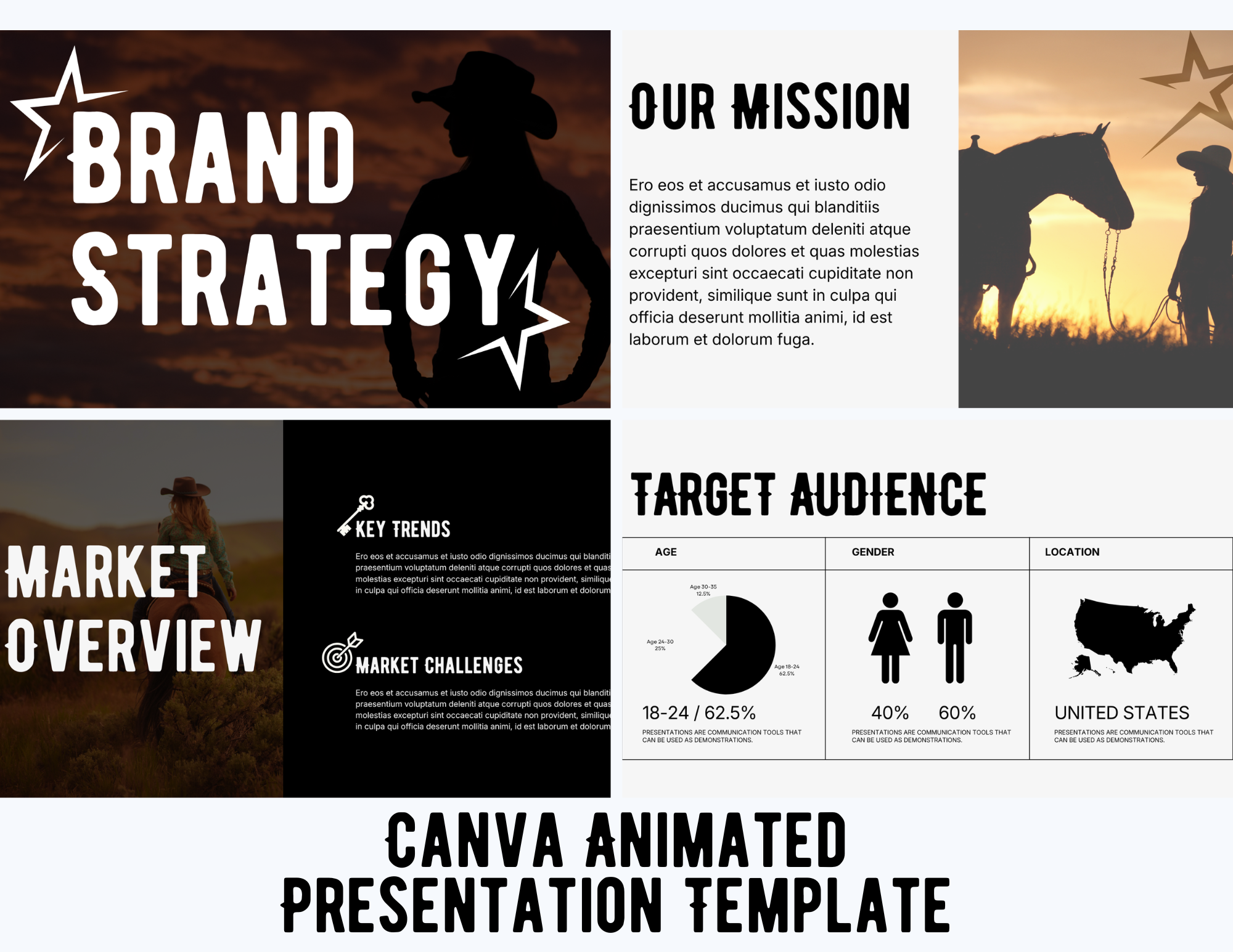 Western Cowgirl Canva Business Presentation Template | Animated Brand Strategy Pitch Deck | Modern Marketing & Startup Presentation