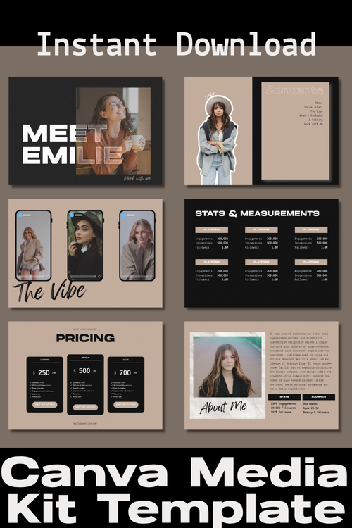 Black & Tan Chic Media Kit Template | Canva Editable Creator & UGC Portfolio | Brand Partnership Press Kit | Social Media Kit