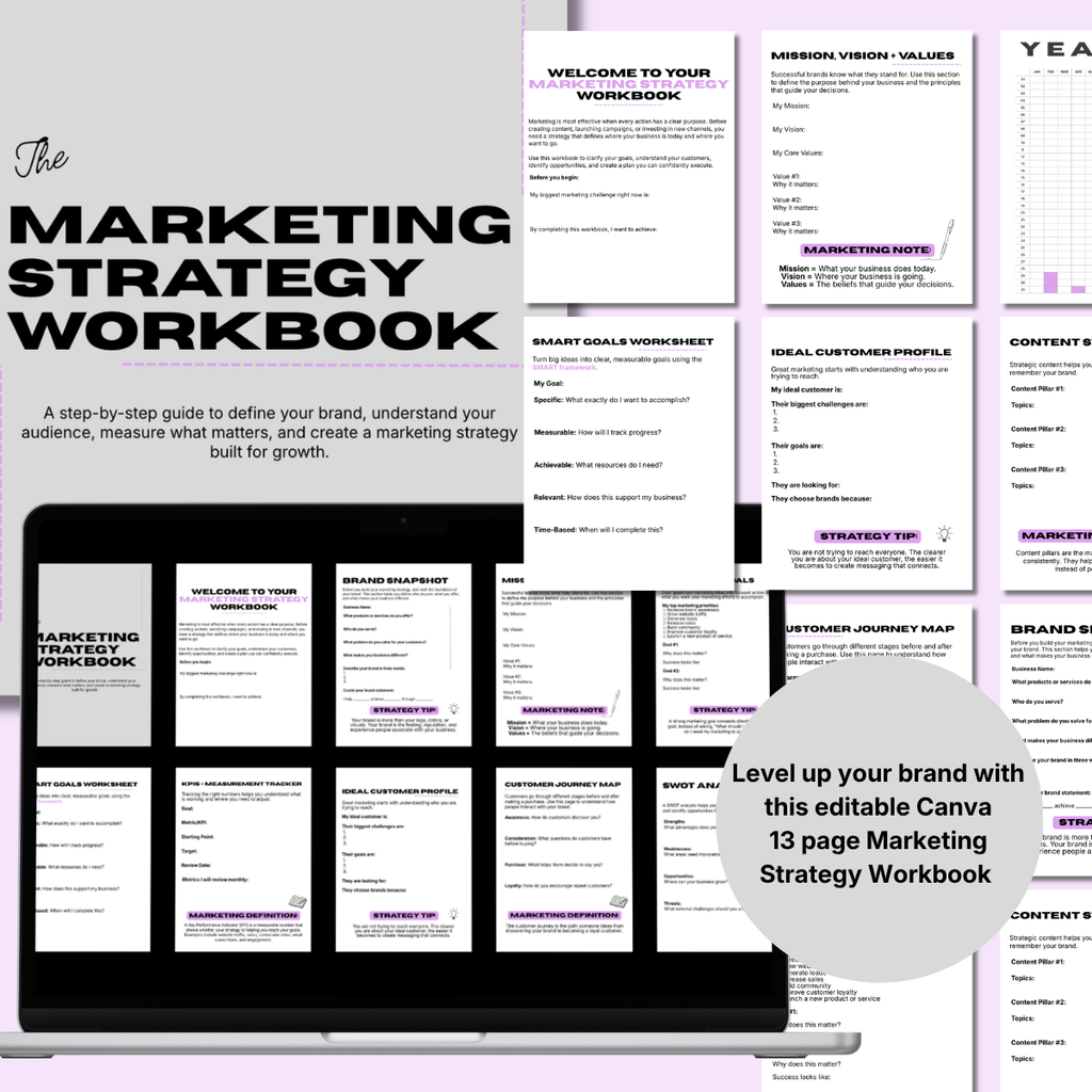 Marketing Strategy Workbook Template | Small Business Marketing Planner | Brand Strategy Guide | Content Planner | Canva Business Workbook